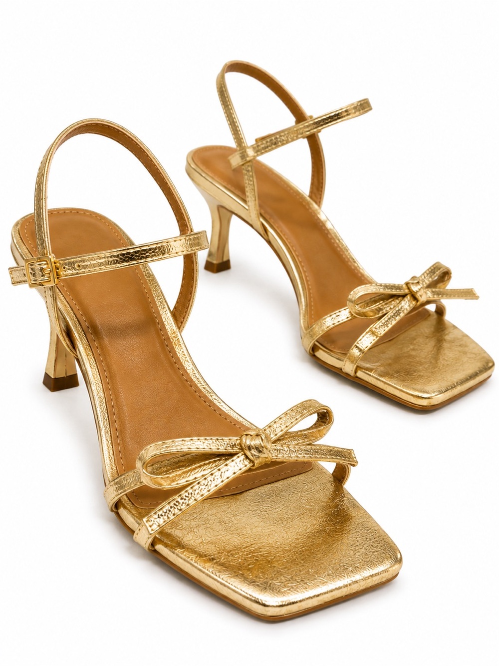 DV by Dolce Vita Zidane Gold Metallic Bow Kitten Heel Sandals Size 9.5